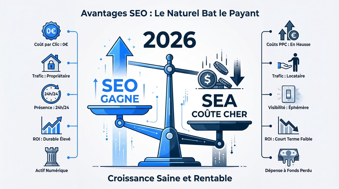 Comparaison entre les avantages du SEO naturel et le SEA payant en 2026