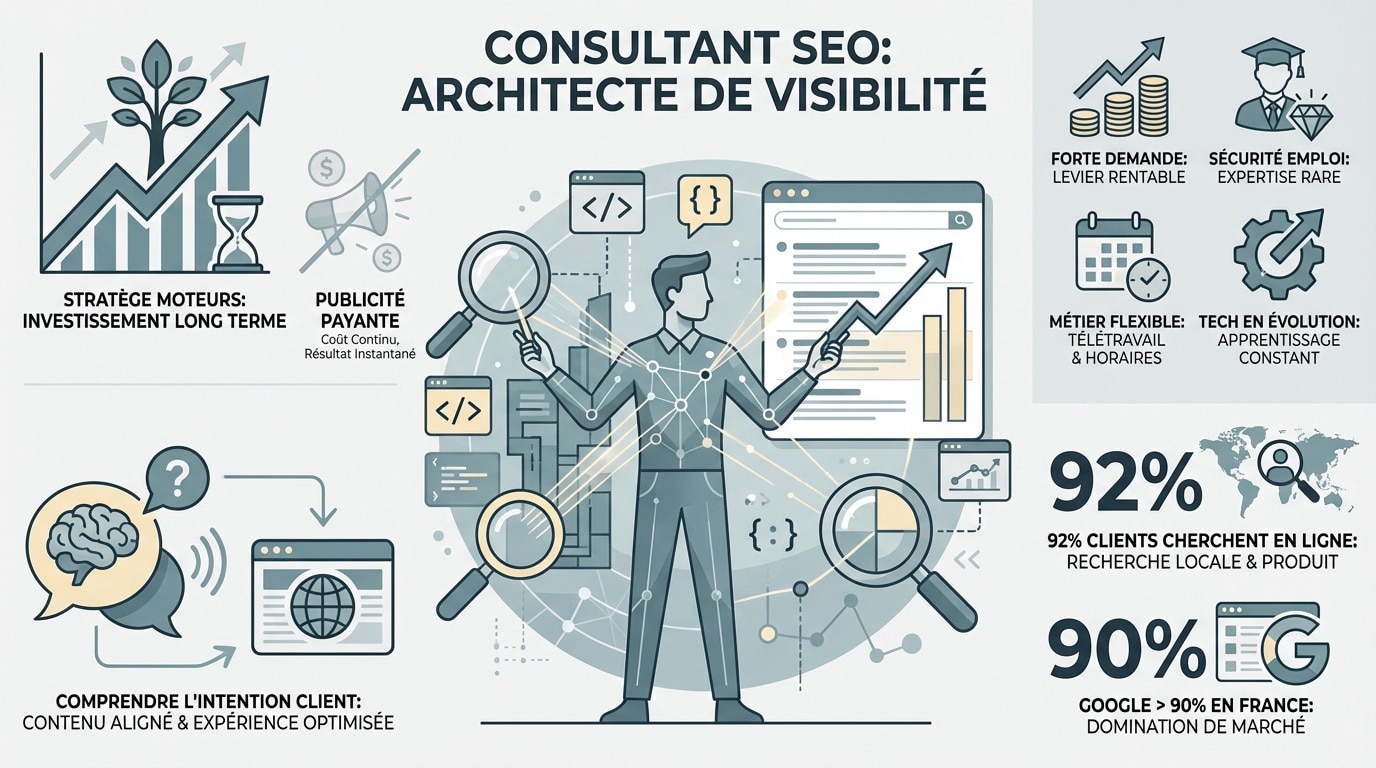 Consultant SEO travaillant sur la visibilité d'un site web